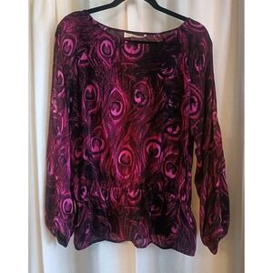 Michael Kors Women's Pink/Purple Peacock Pattern Top Size 10‎ Button Cuff